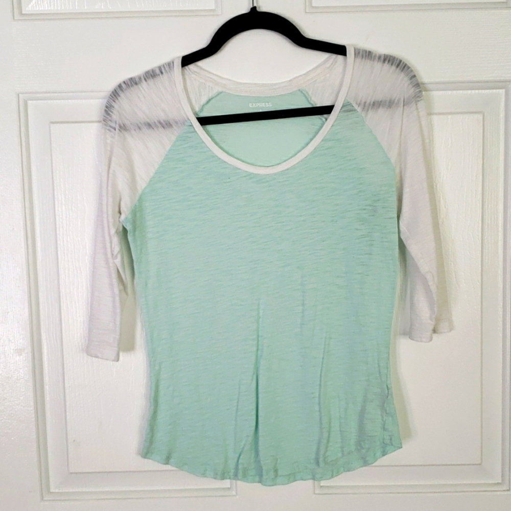 Express 3/4 sleeve baseball style,  mint green and white,  size small